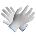 Luva de malha de poliéster Palm Fit White Luvas de PU Revestimento de luva de trabalho revestida com Ce